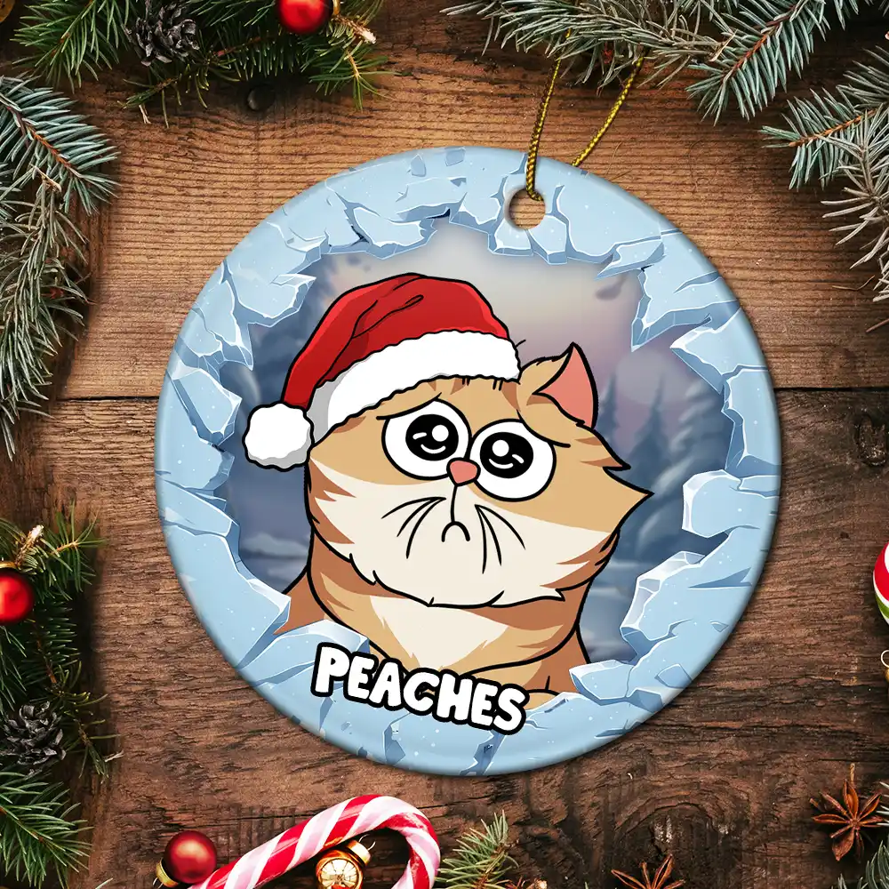 Christmas Dog Lovers Cat Lovers - 3D Inflated Effect Printed Ornament, Personalized Circle Ceramic Ornament - Image 5