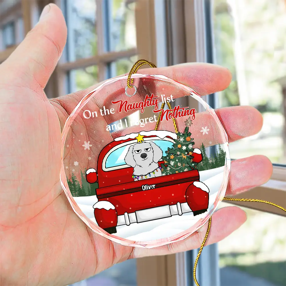 Christmas Dog Lovers On The Naughty List - Personalized Circle Glass Ornament - Image 4