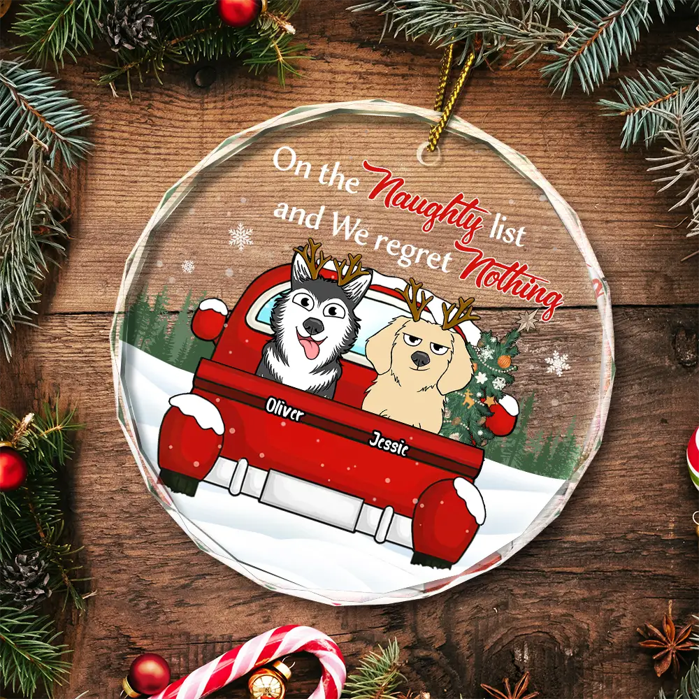 Christmas Dog Lovers On The Naughty List - Personalized Circle Glass Ornament - Image 5
