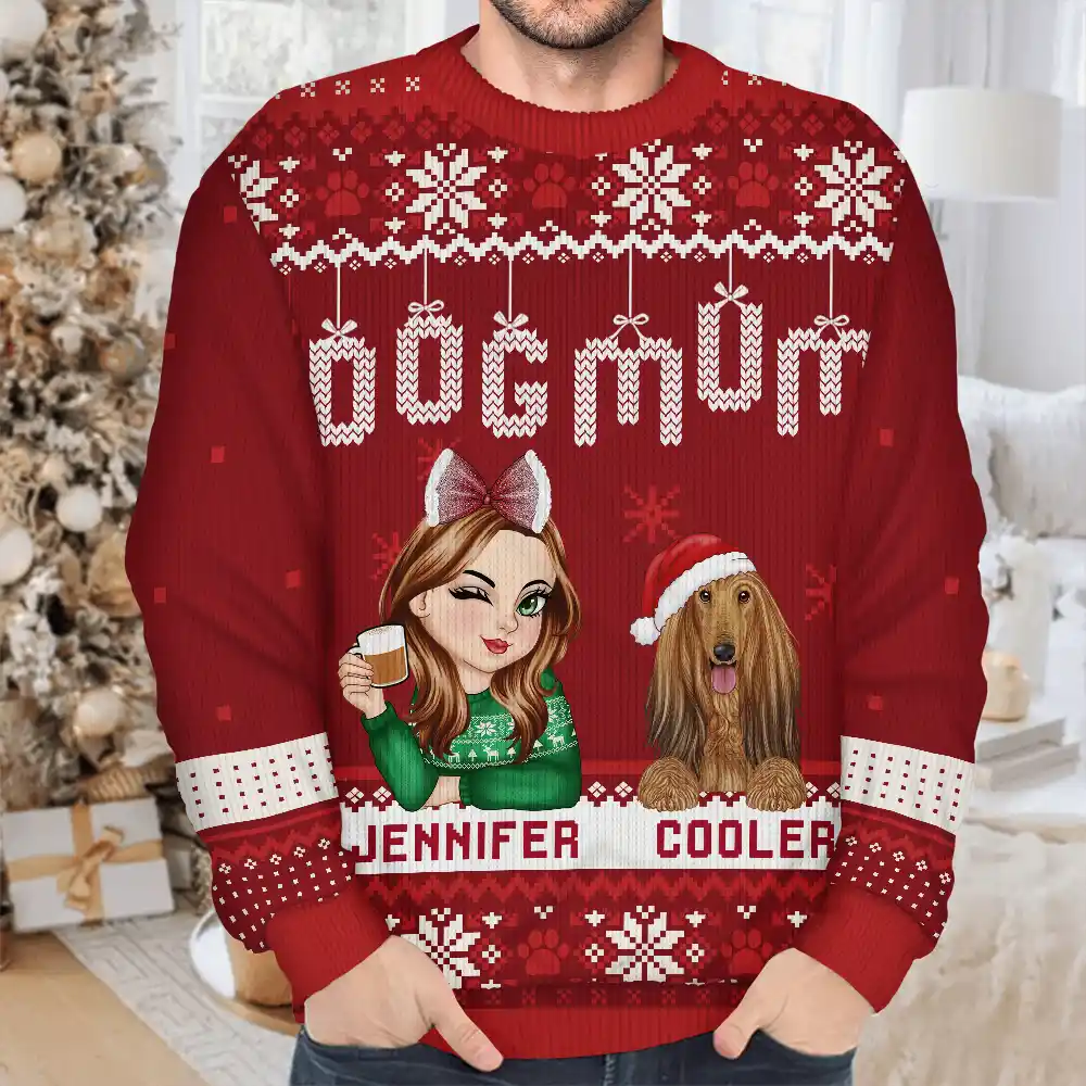 Christmas Dog Mom Mum - Personalized Unisex Ugly Sweater - Image 4