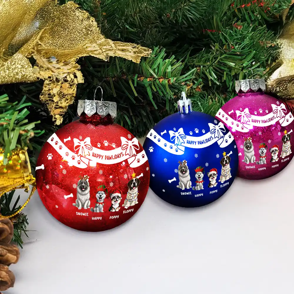 Christmas Dog With Bowknots - Personalized Ball Ornament - Image 4