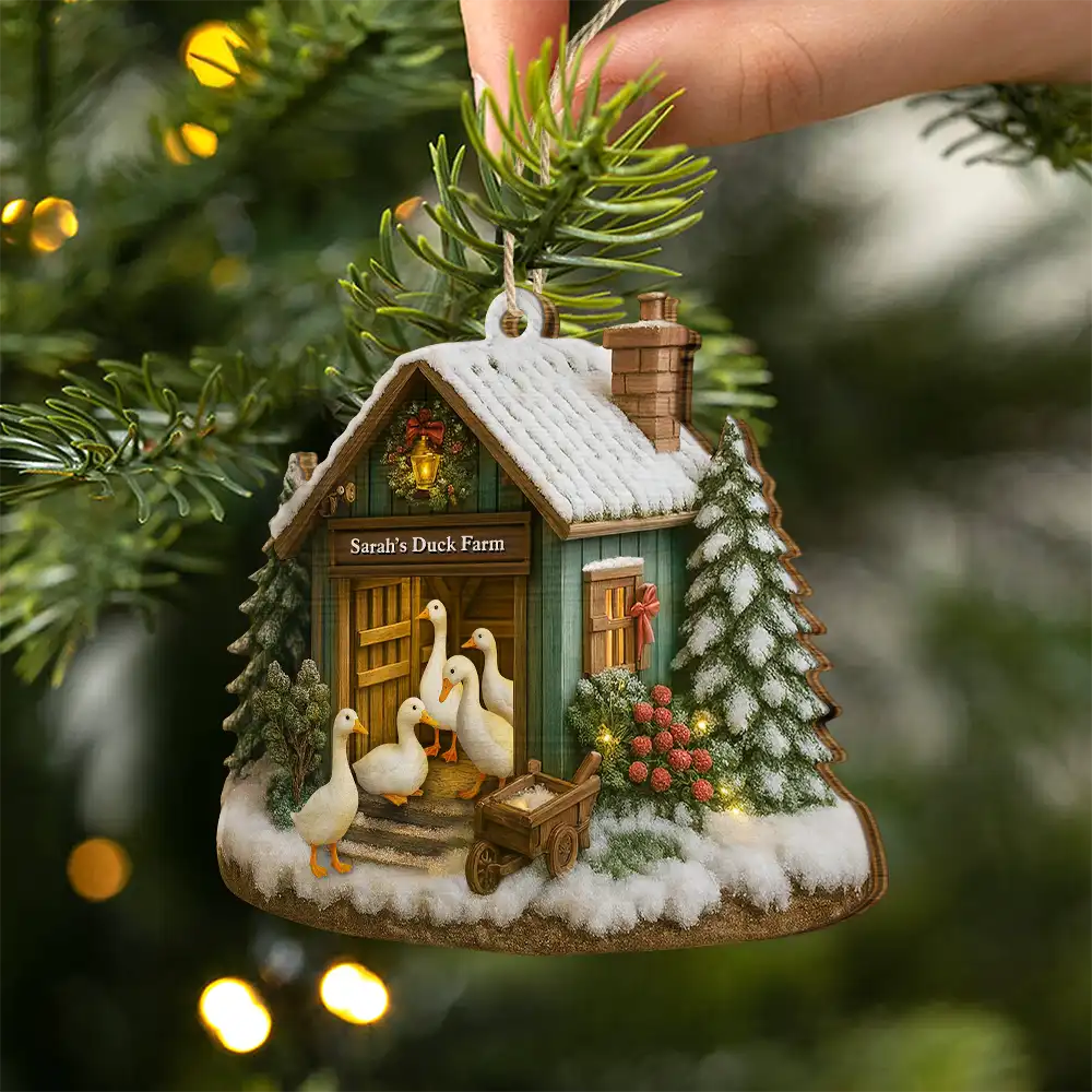 Christmas Duck Farm - Personalized Custom Shaped Wooden Ornament - Image 2
