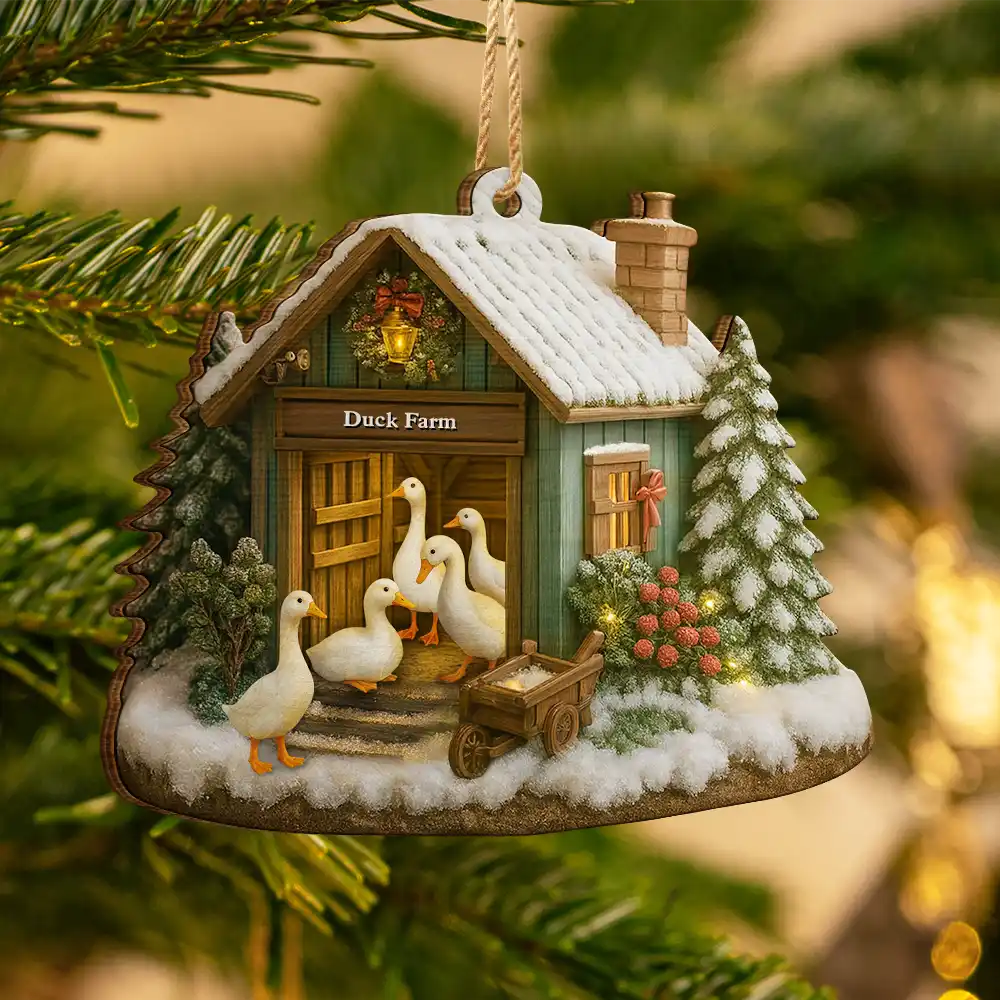 Christmas Duck Farm - Personalized Custom Shaped Wooden Ornament - Image 3