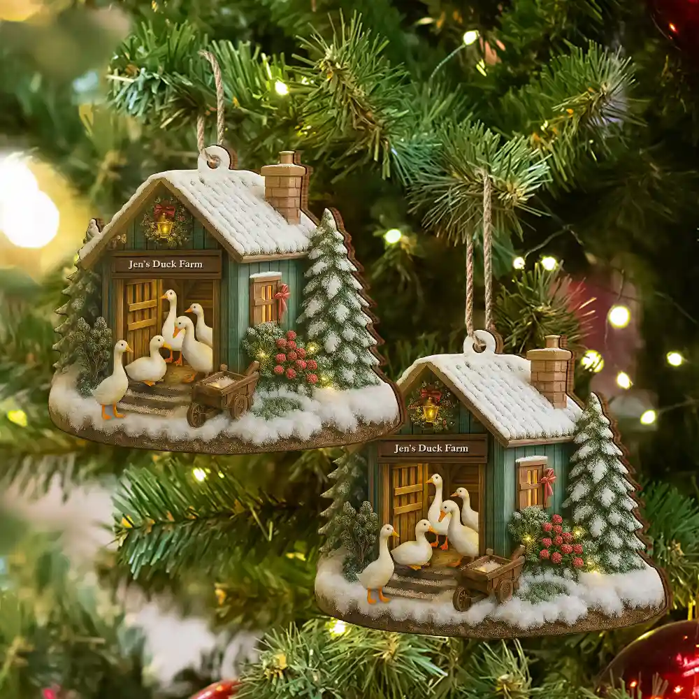 Christmas Duck Farm - Personalized Custom Shaped Wooden Ornament - Image 6