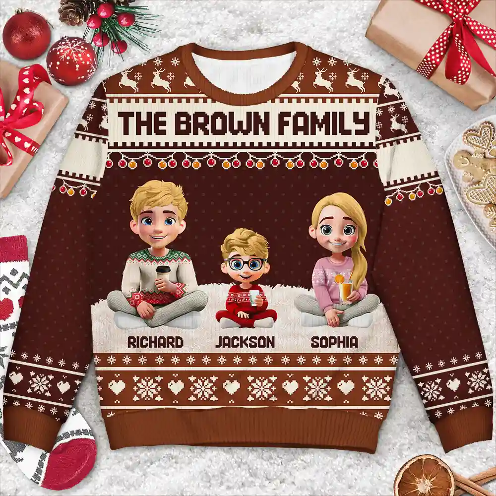Christmas Family 3D Effect Couple Parent - Personalized Unisex Ugly Sweater - Image 3