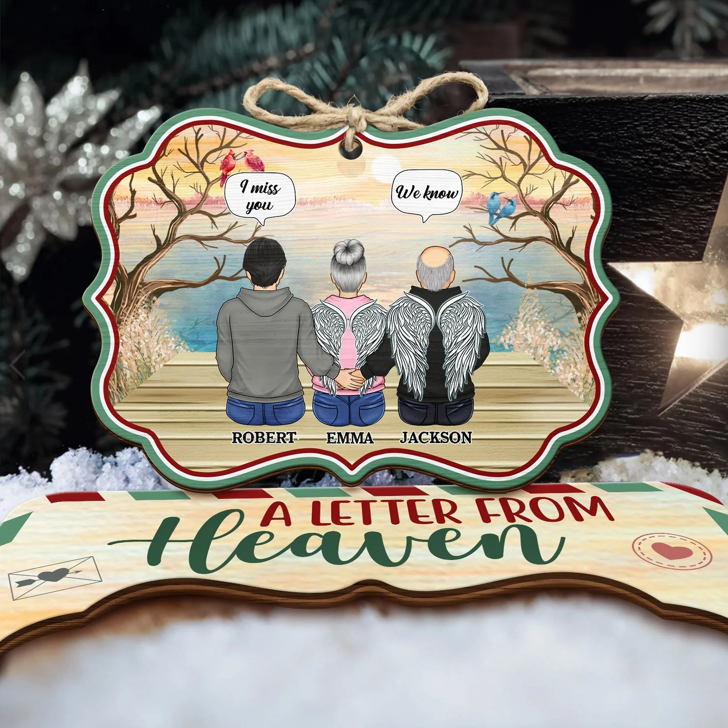 Christmas Family A Letter From Heaven To You - Memorial Gift - Personalized Wooden Card With Pop Out Medallion Ornament - Image 4