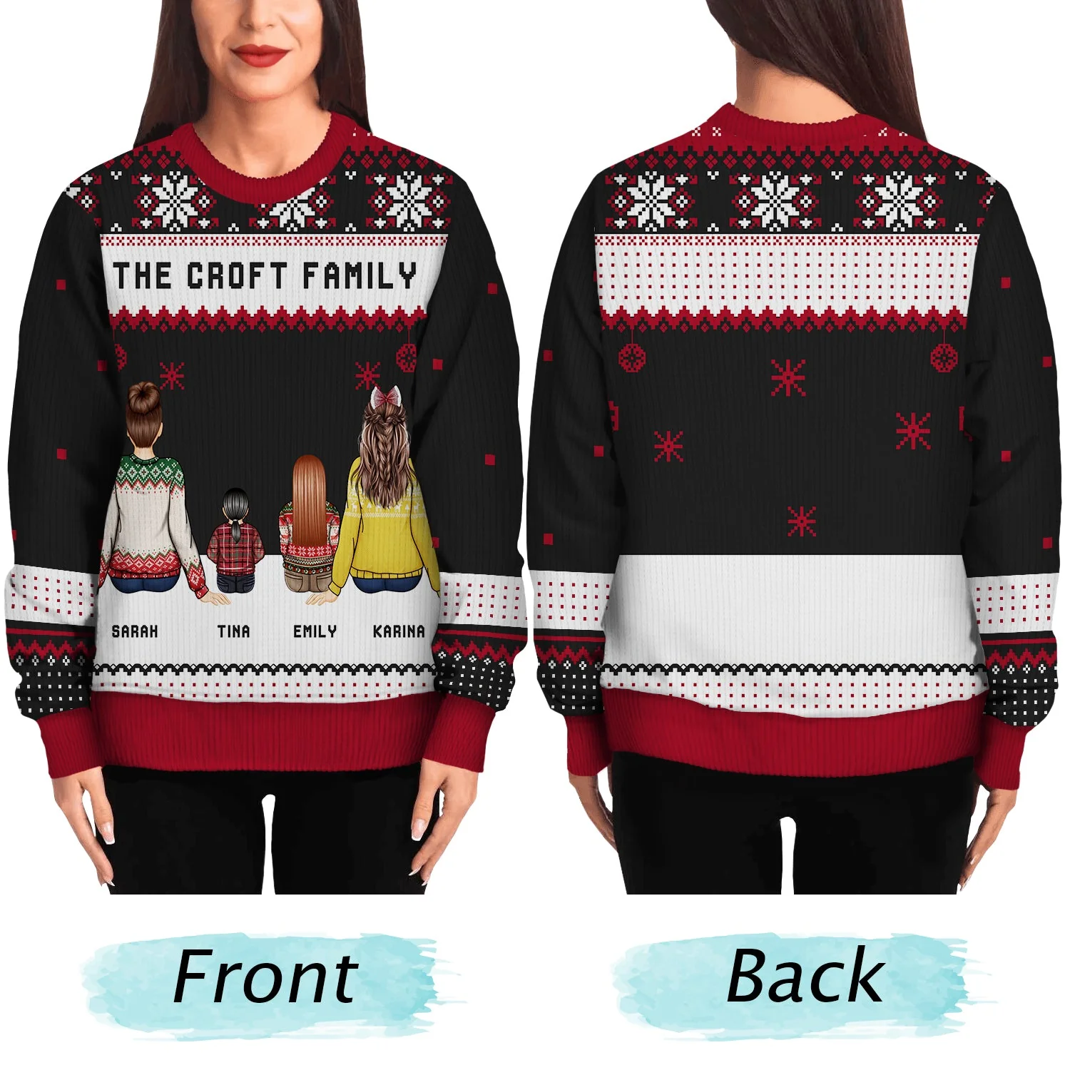Christmas Family Backside Custom Name - Gift For Family - Personalized Unisex Ugly Sweater - Image 5