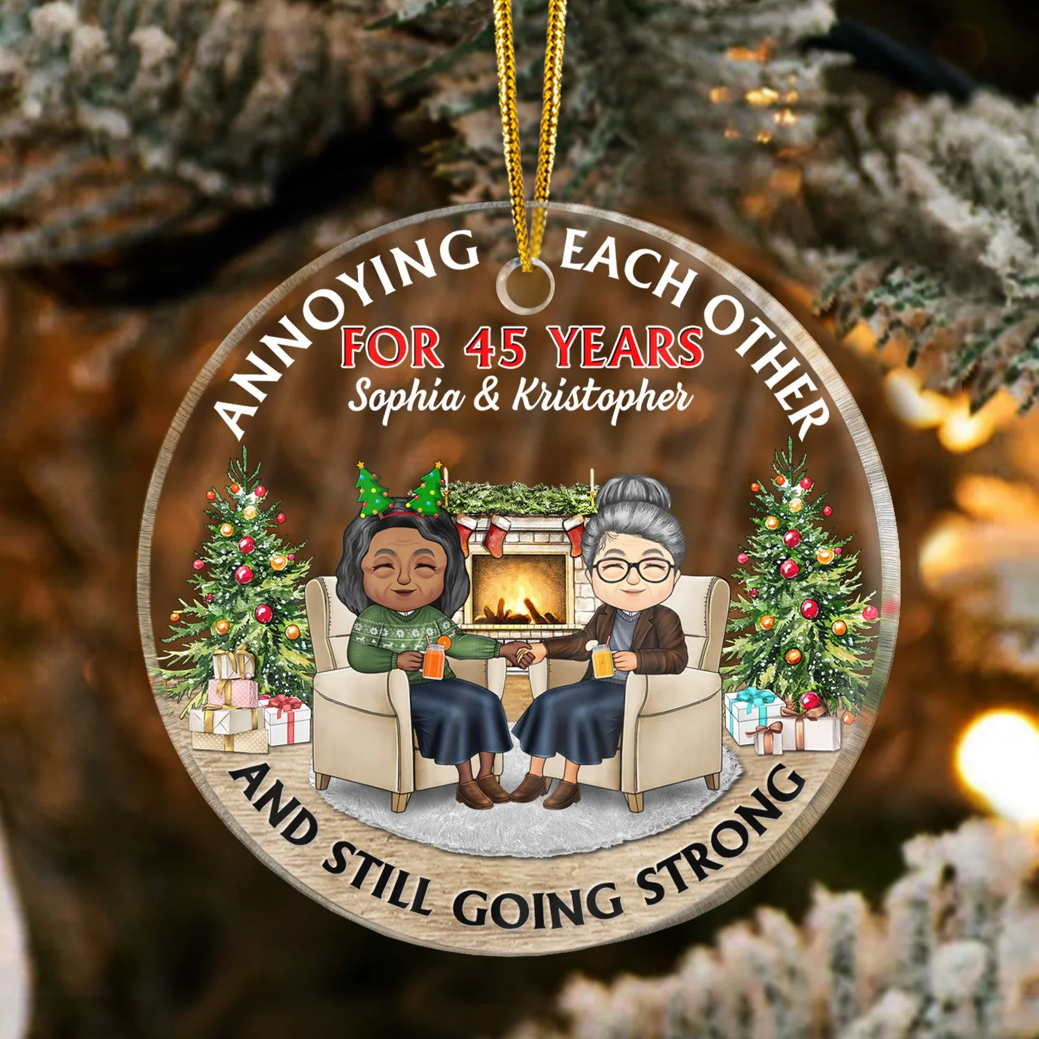Christmas Family Chibi Couple Annoying Each Other Since - Gift For Couples - Personalized Custom Circle Acrylic Ornament - Image 3