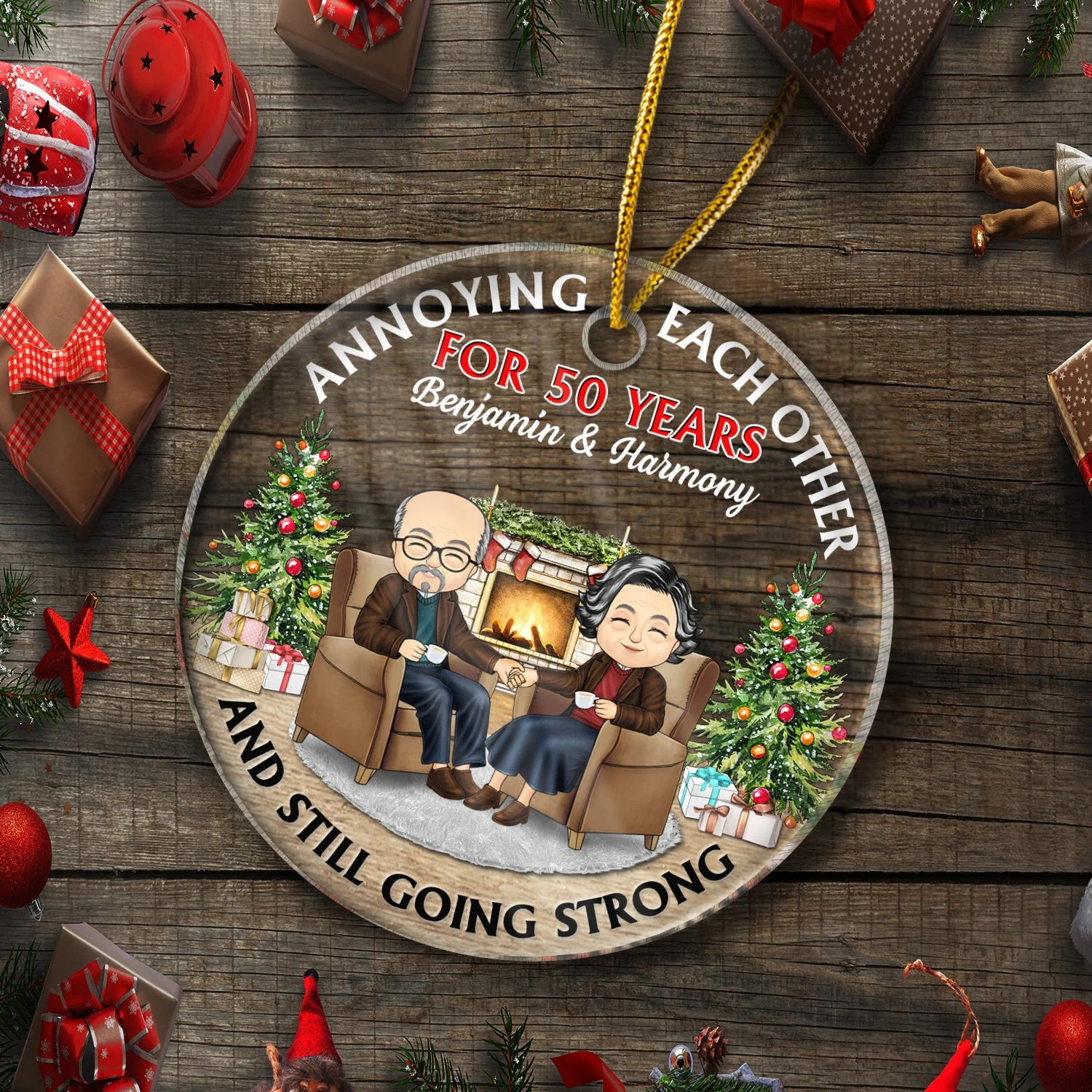 Christmas Family Chibi Couple Annoying Each Other Since - Gift For Couples - Personalized Custom Circle Acrylic Ornament - Image 5