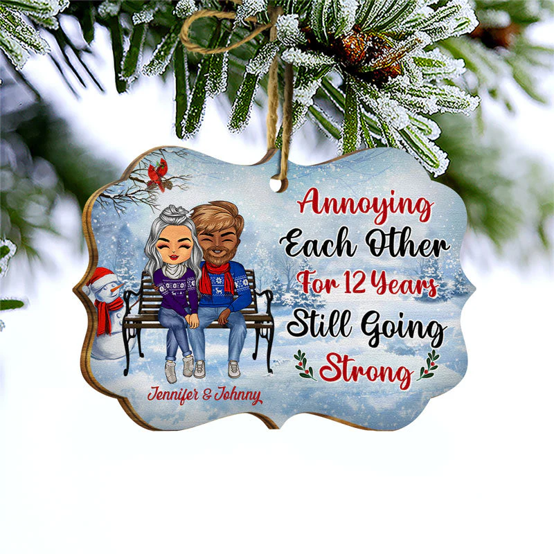 Christmas Family Chibi Couple Annoying Each Other Since - Gift For Couples - Personalized Custom Wooden Ornament - Image 3