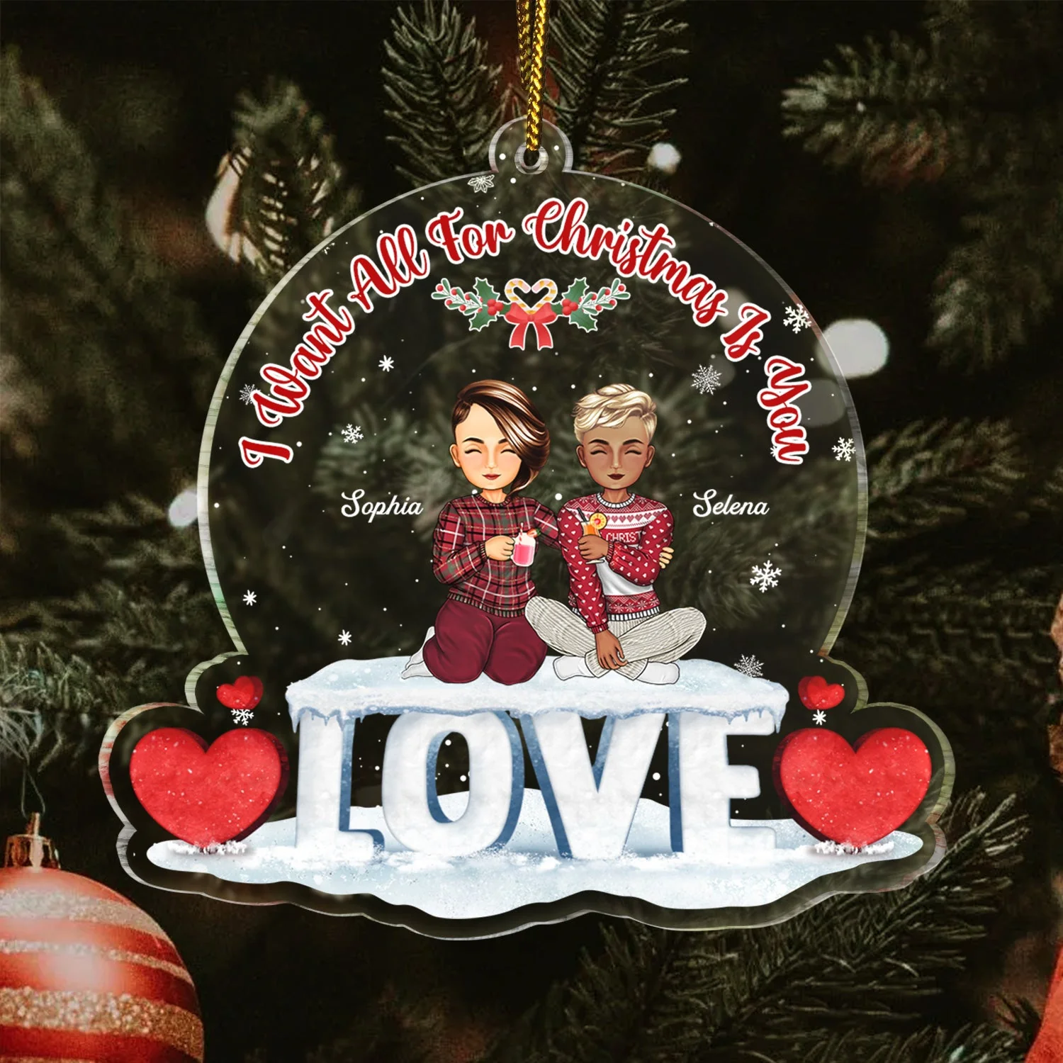 Christmas Family Couple Annoying Each Other Since - Gift For Couples - Personalized Custom Shaped Acrylic Ornament - Image 3