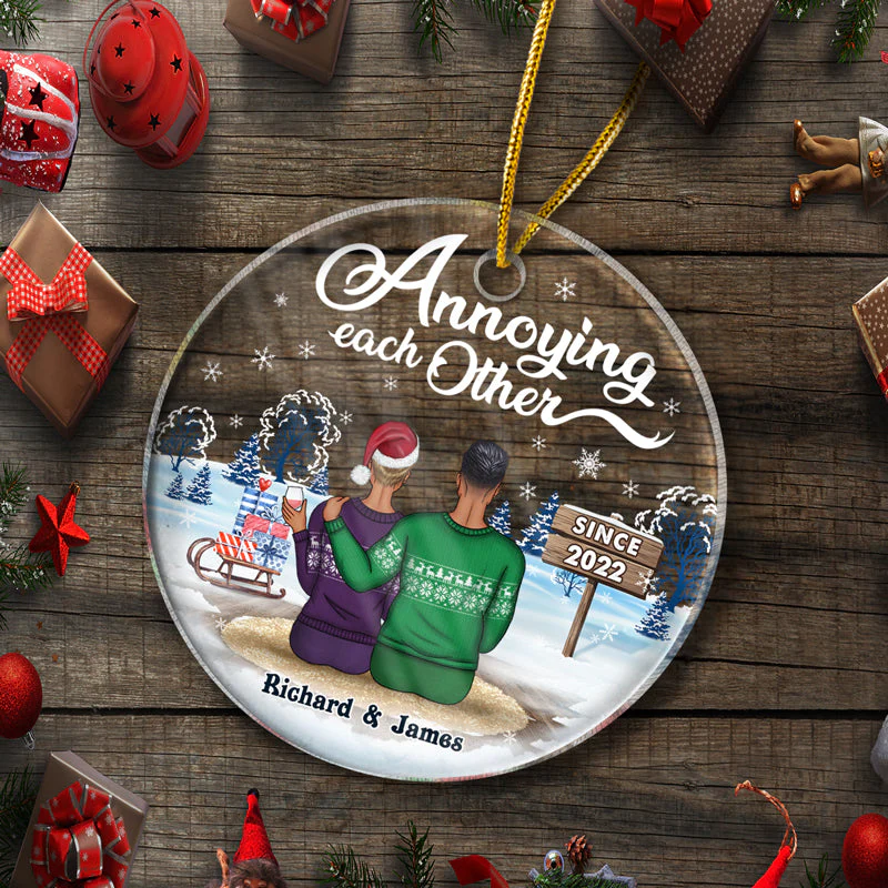 Christmas Family Couple I'm Yours No Refunds - Personalized Custom Circle Acrylic Ornament - Image 5