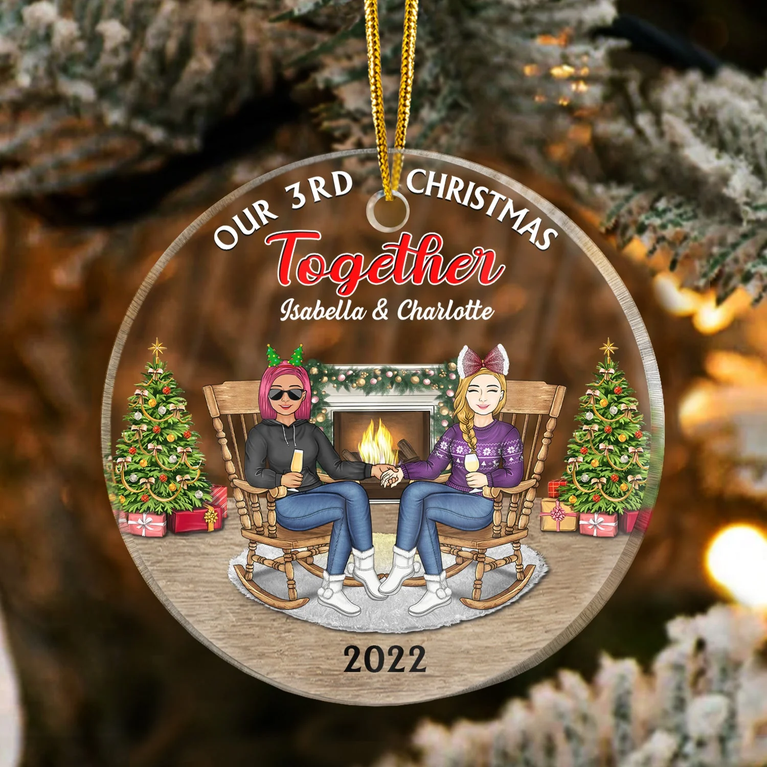 Christmas Family Couple Our First Christmas Together - Gift For Couples - Personalized Custom Circle Acrylic Ornament - Image 3