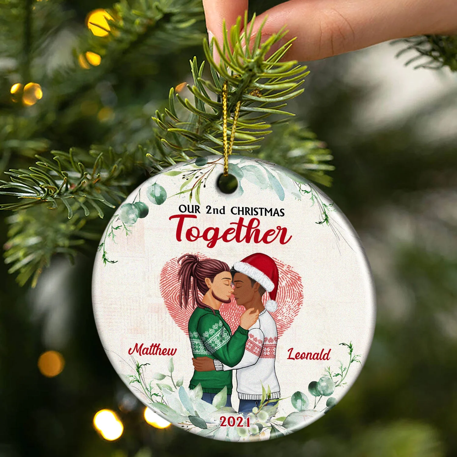 Christmas Family Couple Our First Christmas Together - Gift For Couples - Personalized Custom Circle Ceramic Ornament - Image 2