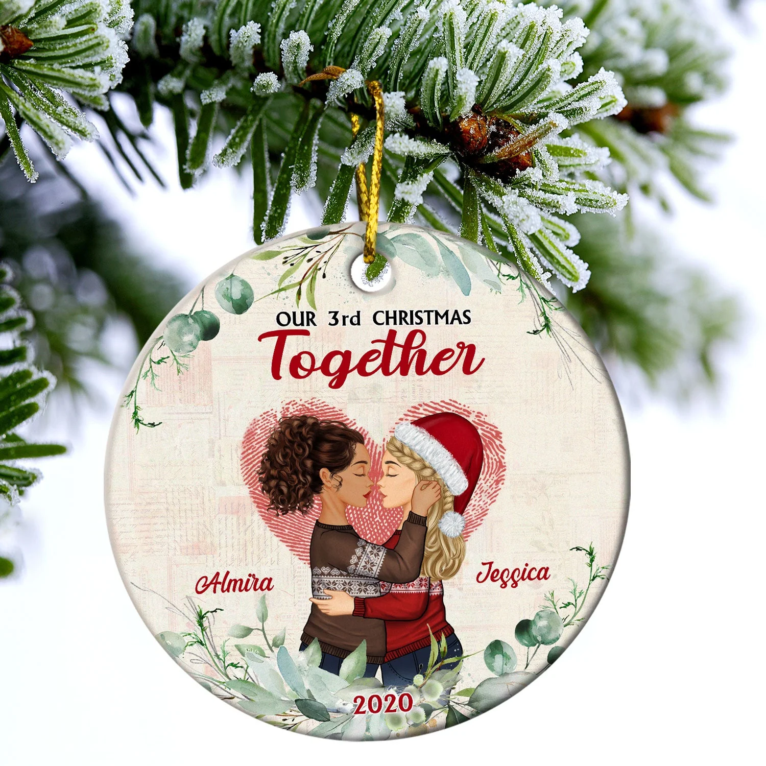 Christmas Family Couple Our First Christmas Together - Gift For Couples - Personalized Custom Circle Ceramic Ornament - Image 3