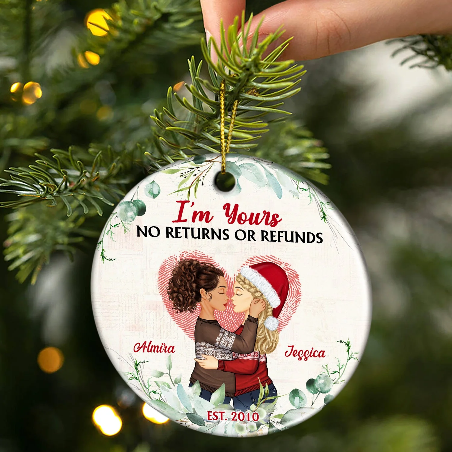 Christmas Family Couple Together Since Husband And Wife - Gift For Couples - Personalized Custom Circle Ceramic Ornament - Image 2