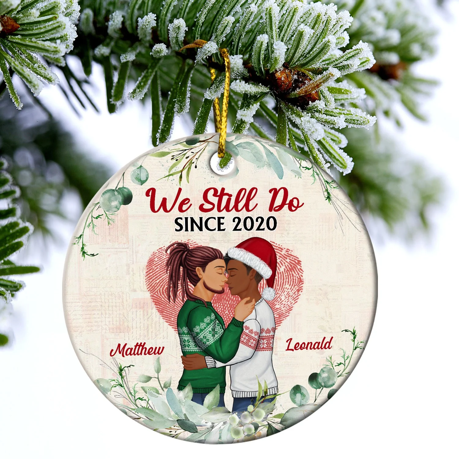 Christmas Family Couple Together Since Husband And Wife - Gift For Couples - Personalized Custom Circle Ceramic Ornament - Image 3