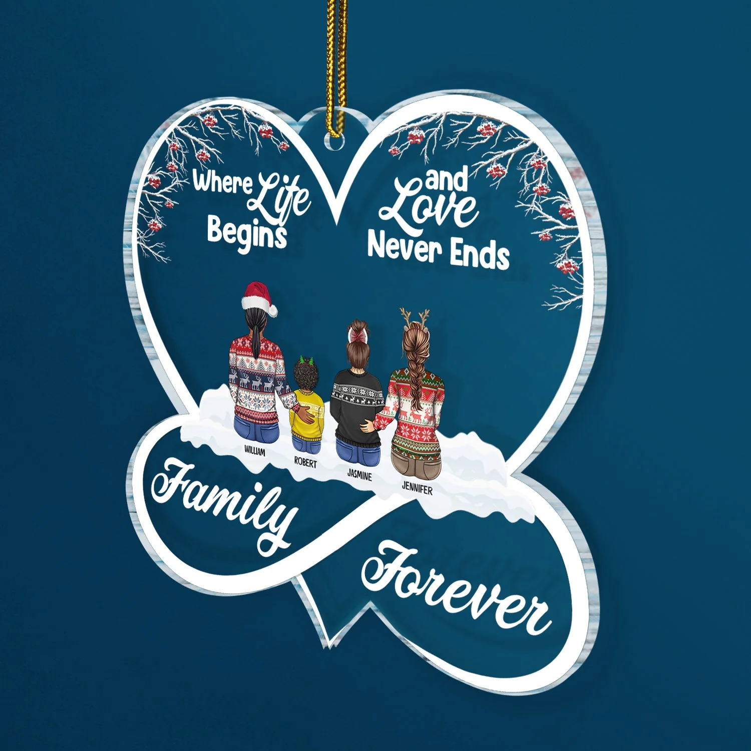 Christmas Family Forevers Love Never Ends - Gift For Family - Personalized Custom Shaped Acrylic Ornament - Image 2