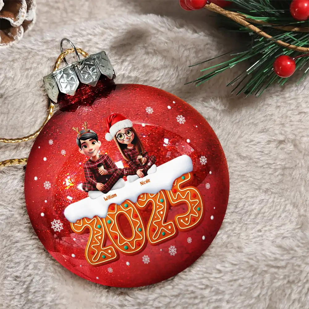 Christmas Family Gingerbread 3D Effect - Personalized Ball Ornament - Image 3