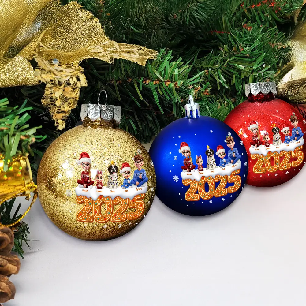 Christmas Family Gingerbread 3D Effect - Personalized Ball Ornament - Image 4