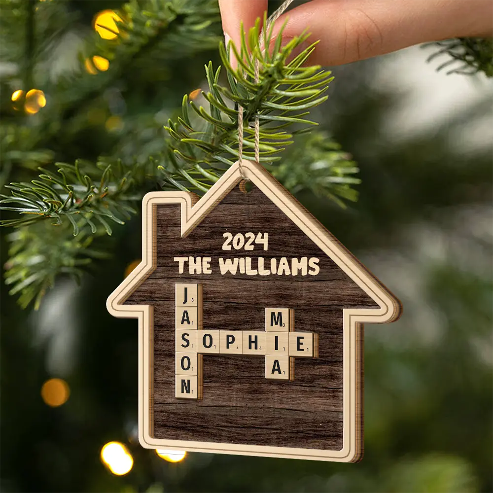 Christmas Family House Crossword Scrabble - Personalized 2-Layered Wooden Ornament - Image 3