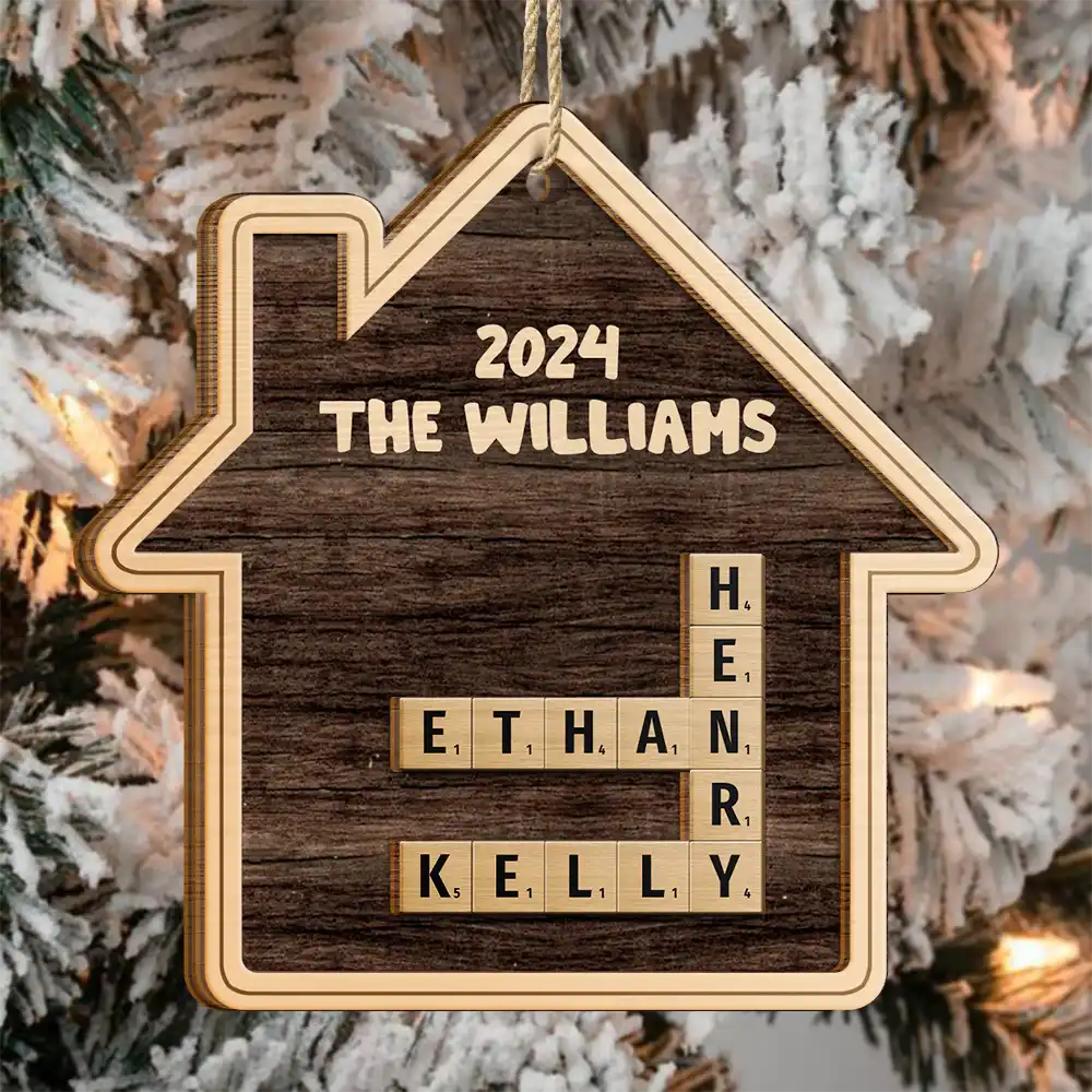 Christmas Family House Crossword Scrabble - Personalized 2-Layered Wooden Ornament - Image 4