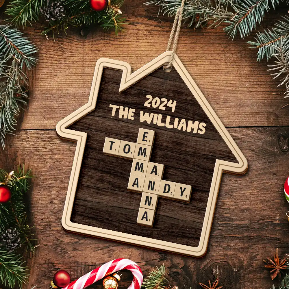 Christmas Family House Crossword Scrabble - Personalized 2-Layered Wooden Ornament - Image 6