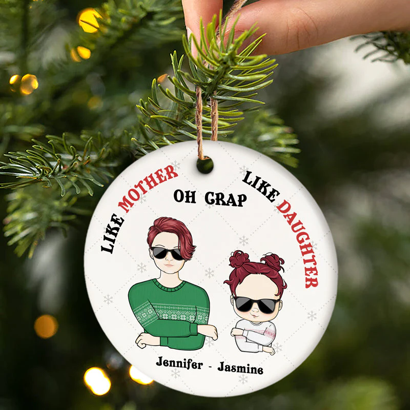 Christmas Family Like Father Like Son - Personalized Custom Circle Ceramic Ornament - Image 2