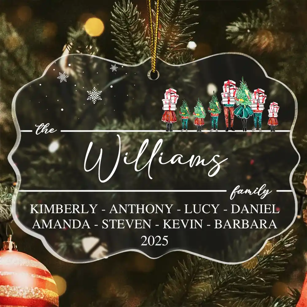 Christmas Family Members Holiday Shopping Watercolor - Personalized Medallion Acrylic Ornament - Image 2