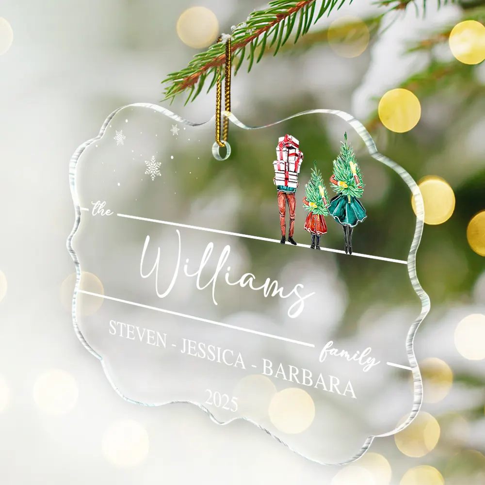 Christmas Family Members Holiday Shopping Watercolor - Personalized Medallion Acrylic Ornament - Image 3