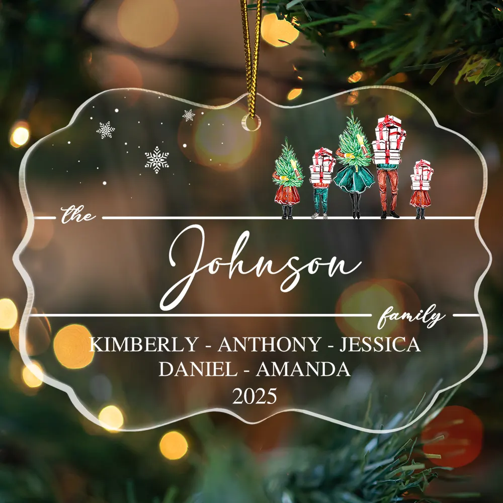 Christmas Family Members Holiday Shopping Watercolor - Personalized Medallion Acrylic Ornament - Image 4