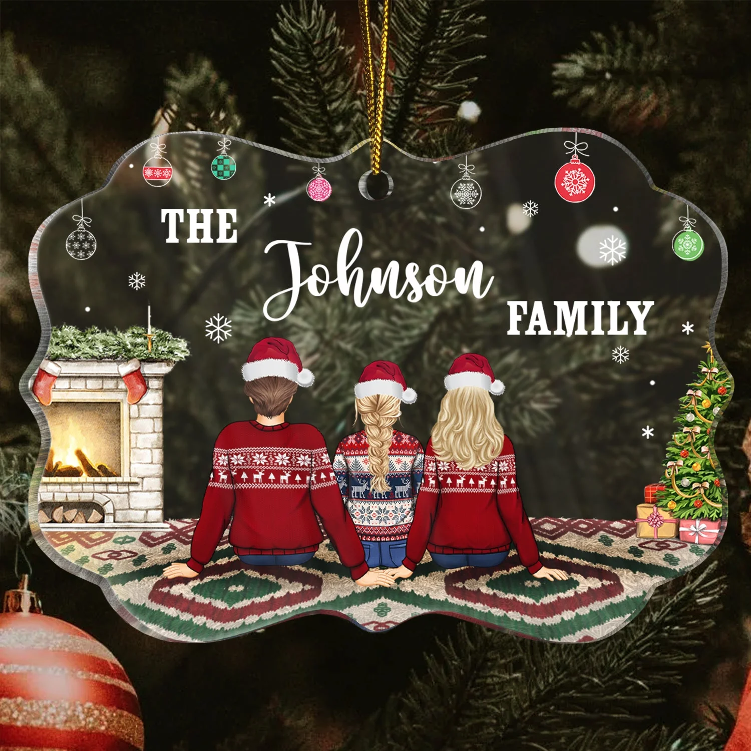 Christmas Family Name Custom - Gift For Family - Personalized Medallion Acrylic Ornament - Image 3