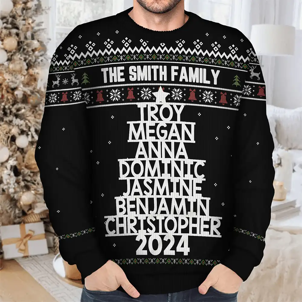 Christmas Family Name Tree - Personalized Unisex Ugly Sweater - Image 4