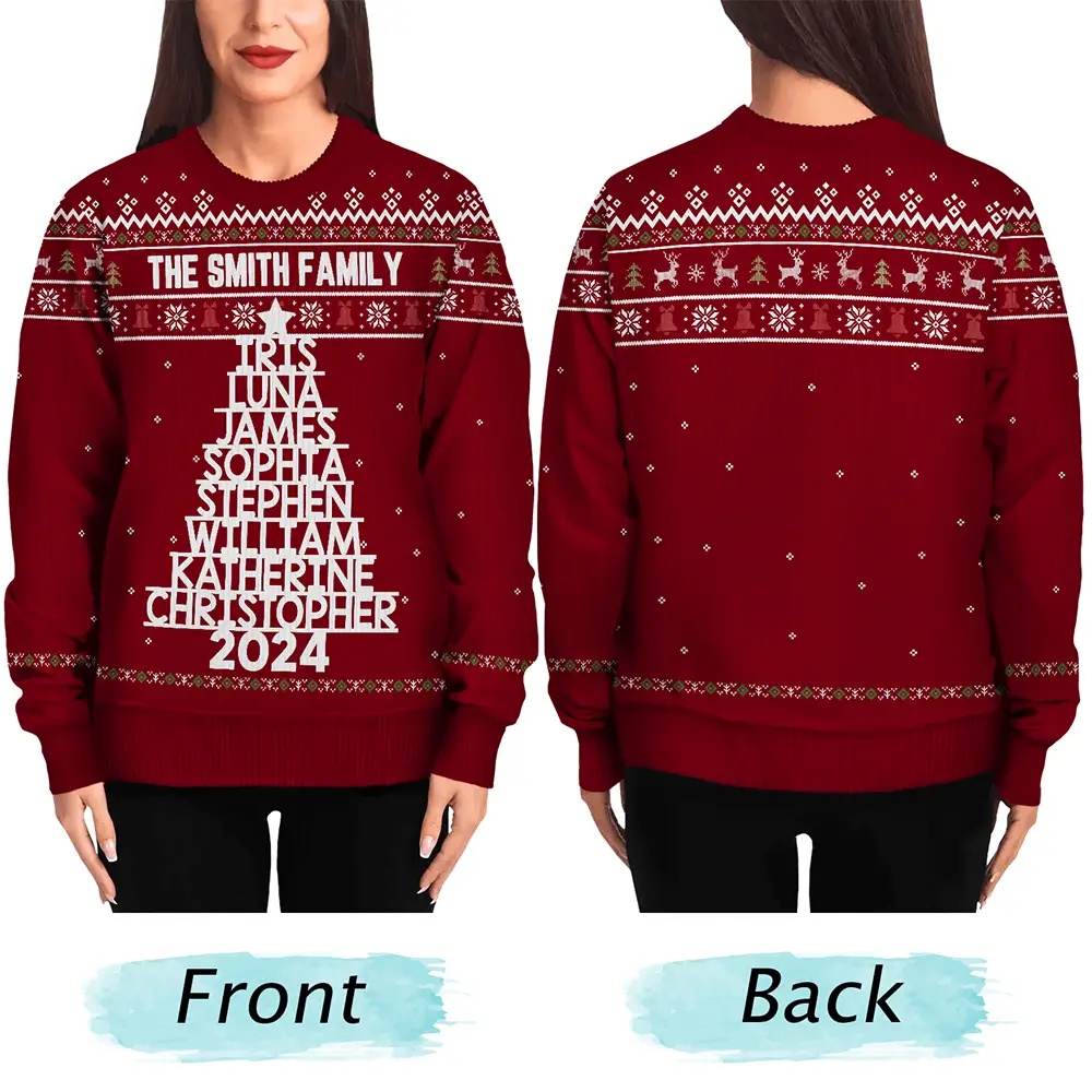 Christmas Family Name Tree - Personalized Unisex Ugly Sweater - Image 5