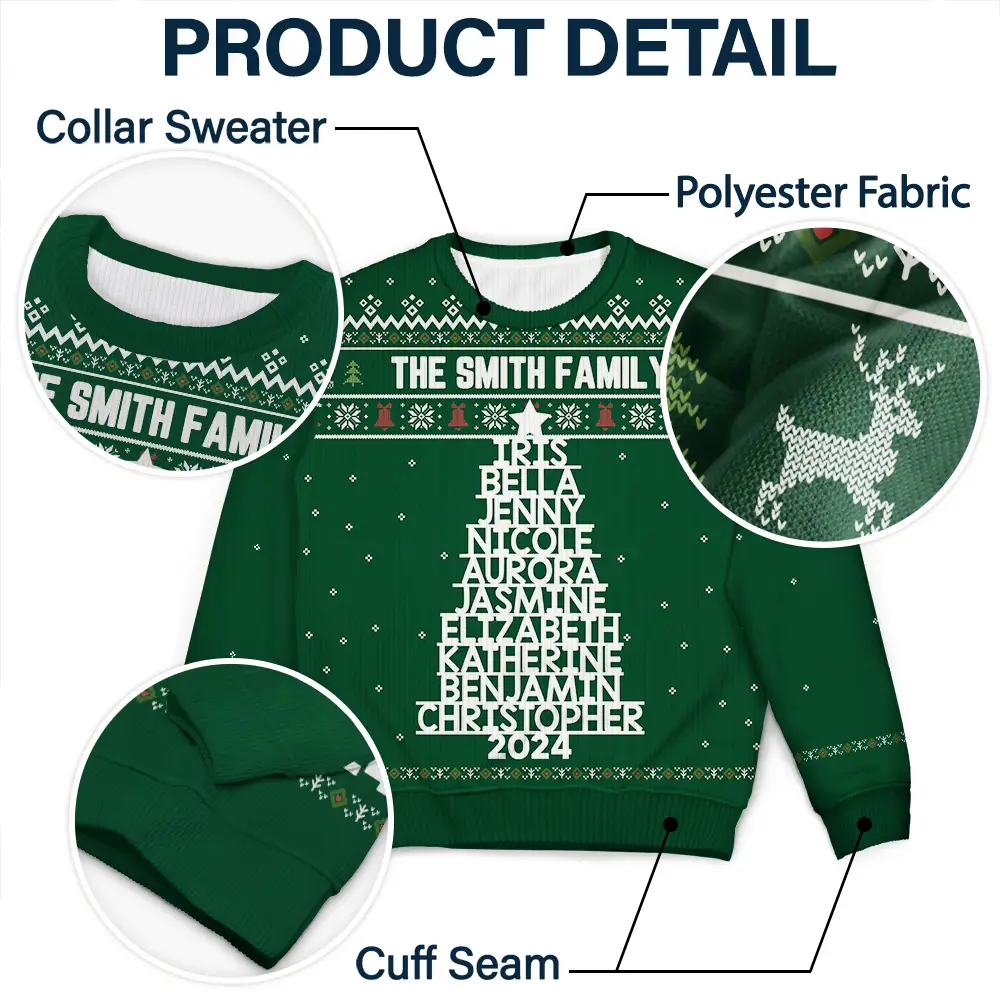 Christmas Family Name Tree - Personalized Unisex Ugly Sweater - Image 6