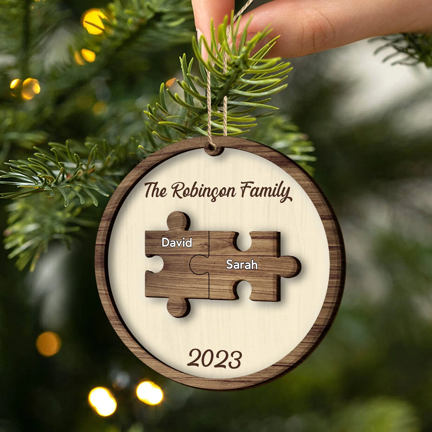 Christmas Family Puzzle Ornament Custom Name - Gift For Family - Personalized 2-Layered Wooden Ornament - Image 2
