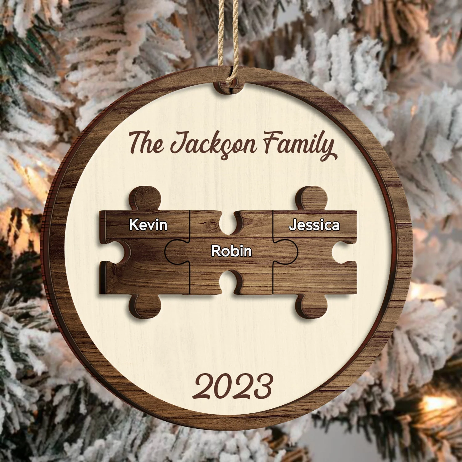 Christmas Family Puzzle Ornament Custom Name - Gift For Family - Personalized 2-Layered Wooden Ornament - Image 3