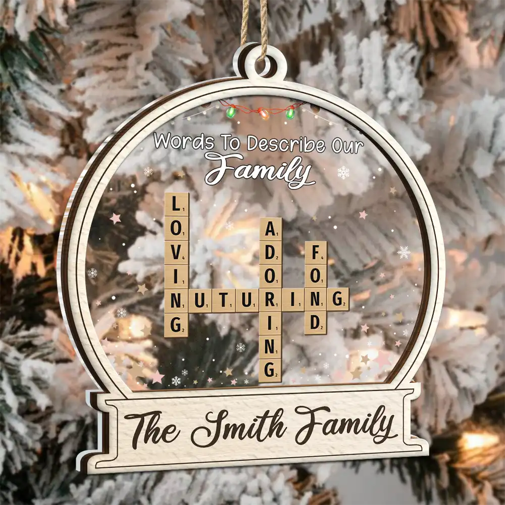 Christmas Family Scrabble Crossword Words To Describe Our Family - Personalized 2-Layered Wooden Ornament - Image 4