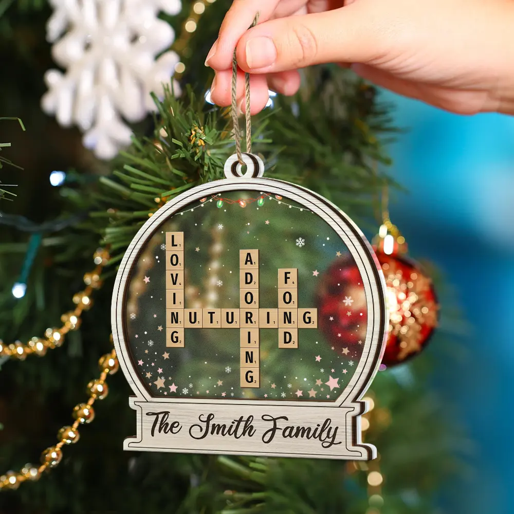 Christmas Family Scrabble Crossword Words To Describe Our Family - Personalized 2-Layered Wooden Ornament - Image 5