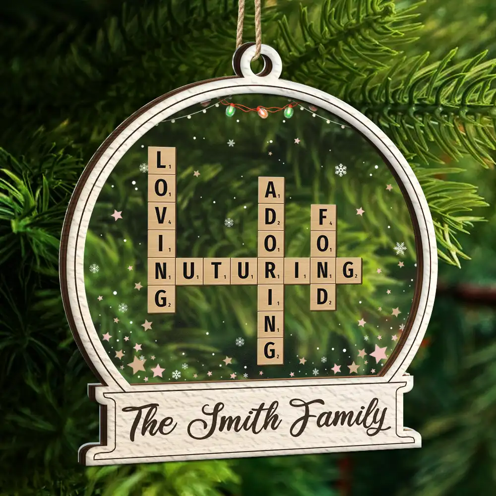 Christmas Family Scrabble Crossword Words To Describe Our Family - Personalized 2-Layered Wooden Ornament - Image 6