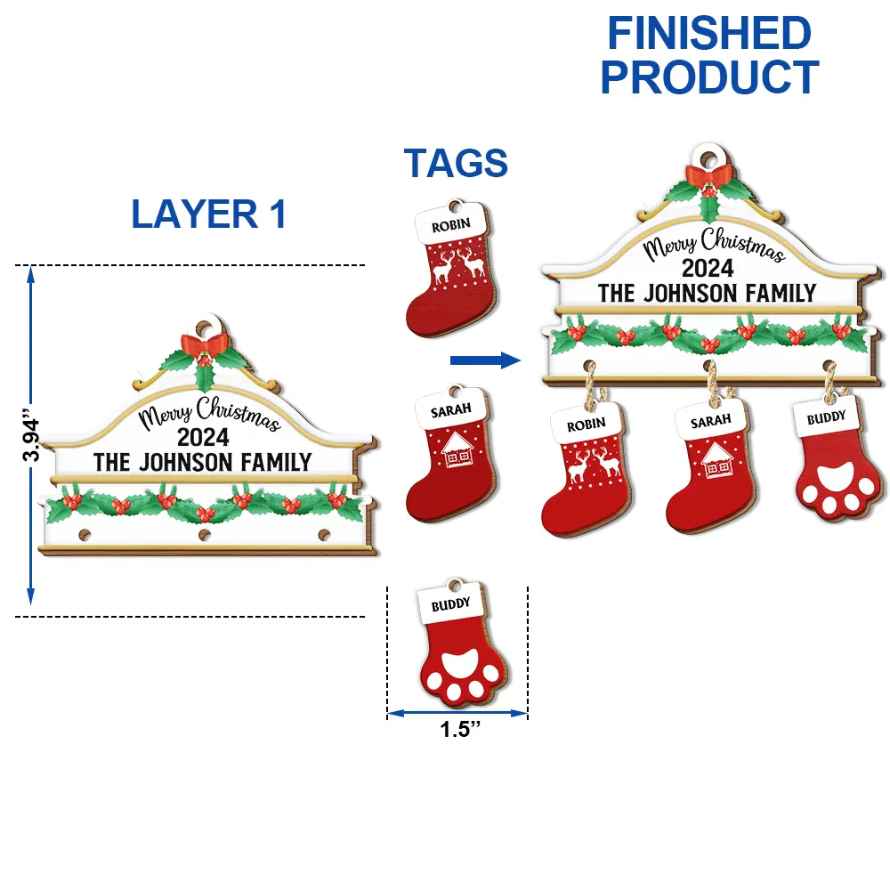 Christmas Family Stockings - Personalized Wooden Ornament With Wooden Tag - Image 5