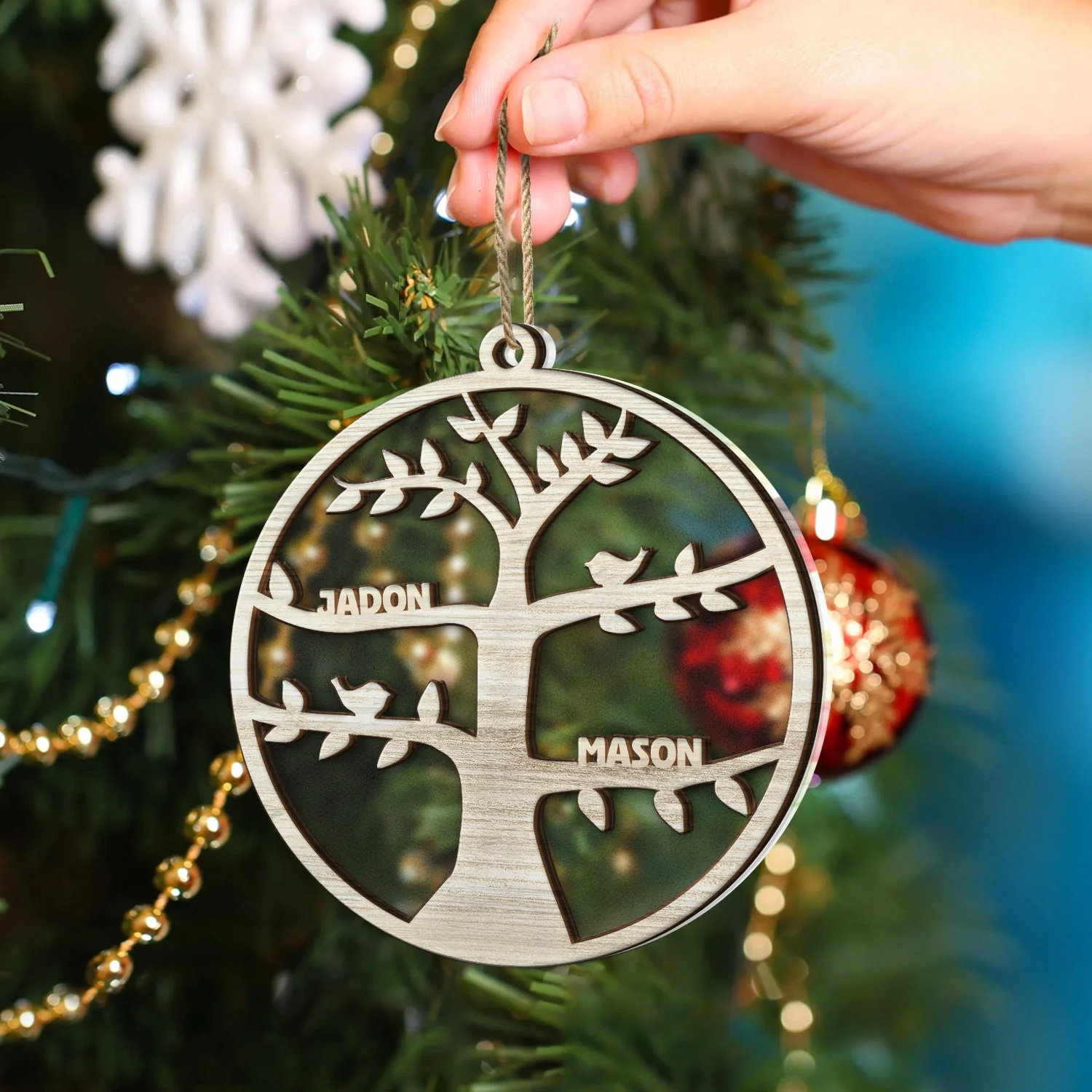 Christmas Family Tree - Personalized 2-Layered Mix Ornament - Image 4