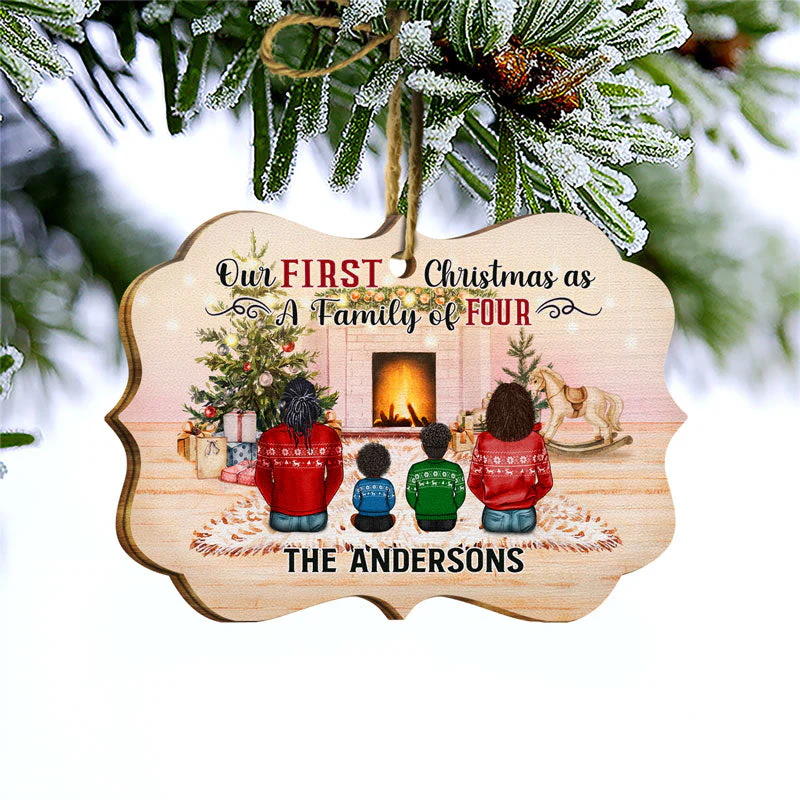 Christmas Family With Baby Our First Christmas As A Family Of - Personalized Custom Wooden Ornament - Image 3