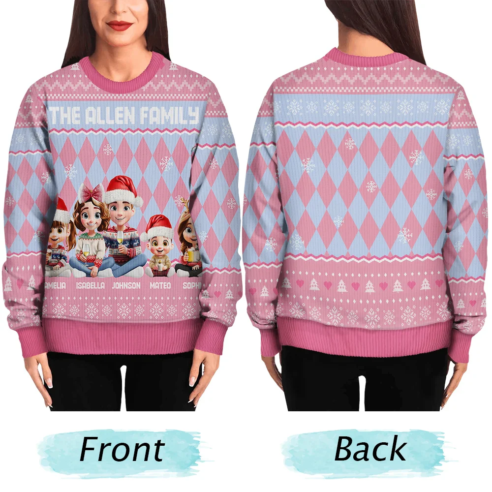 Christmas Family With Kids & Pets Argyle Pattern - Personalized Unisex Ugly Sweater - Image 5