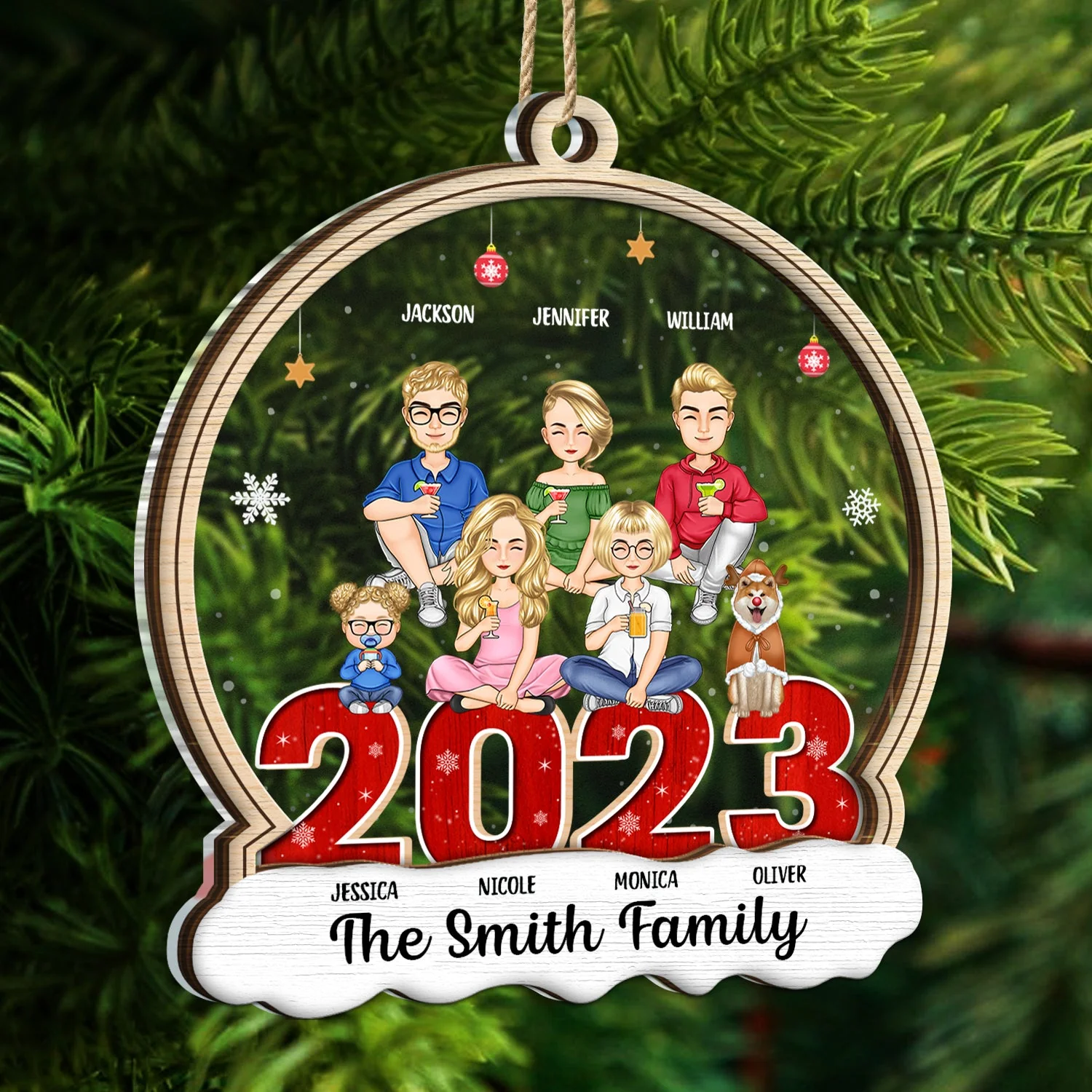 Christmas Family With Pets Custom Name - Gift For Family - Personalized 2-Layered Mix Ornament - Image 5