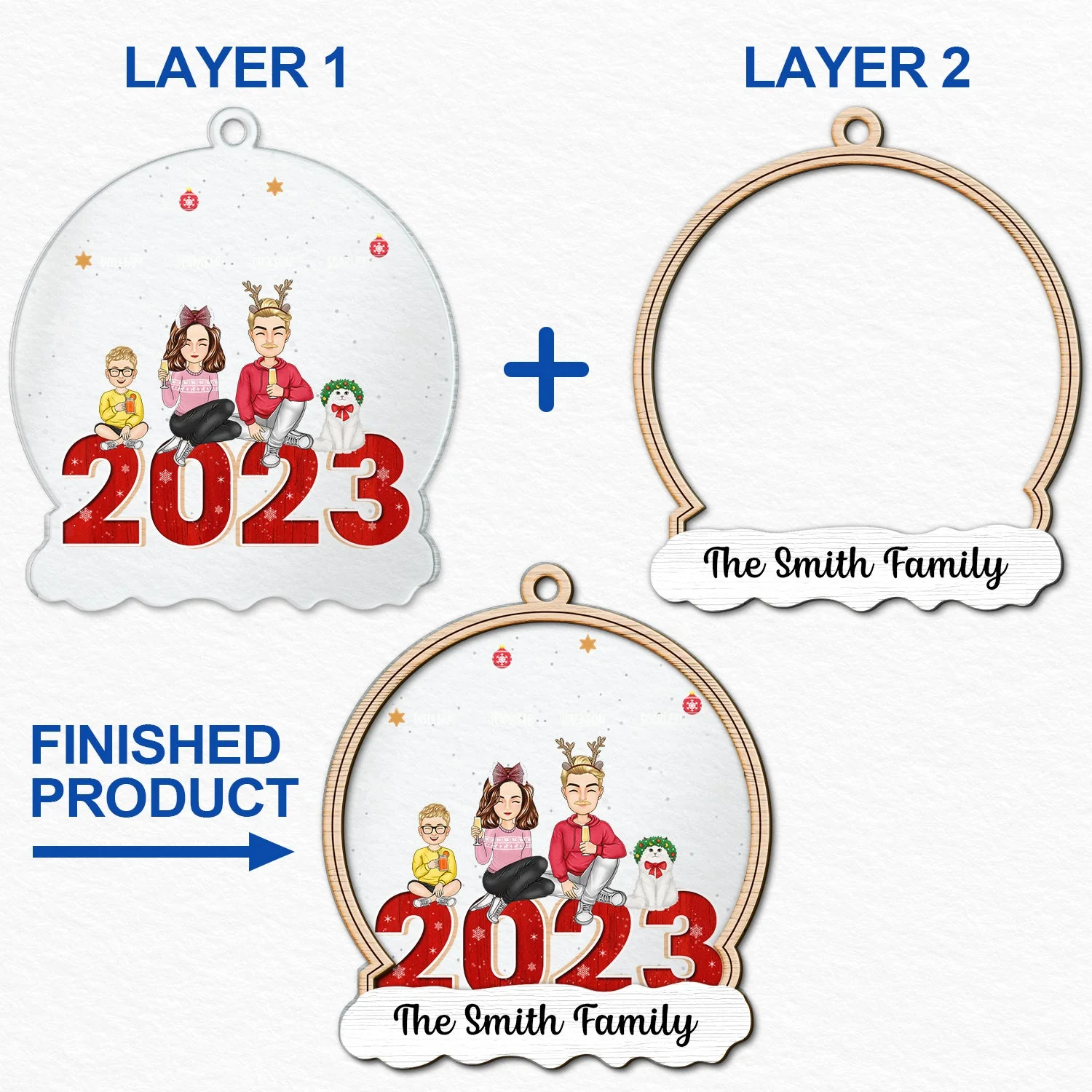 Christmas Family With Pets Custom Name - Gift For Family - Personalized 2-Layered Mix Ornament - Image 6