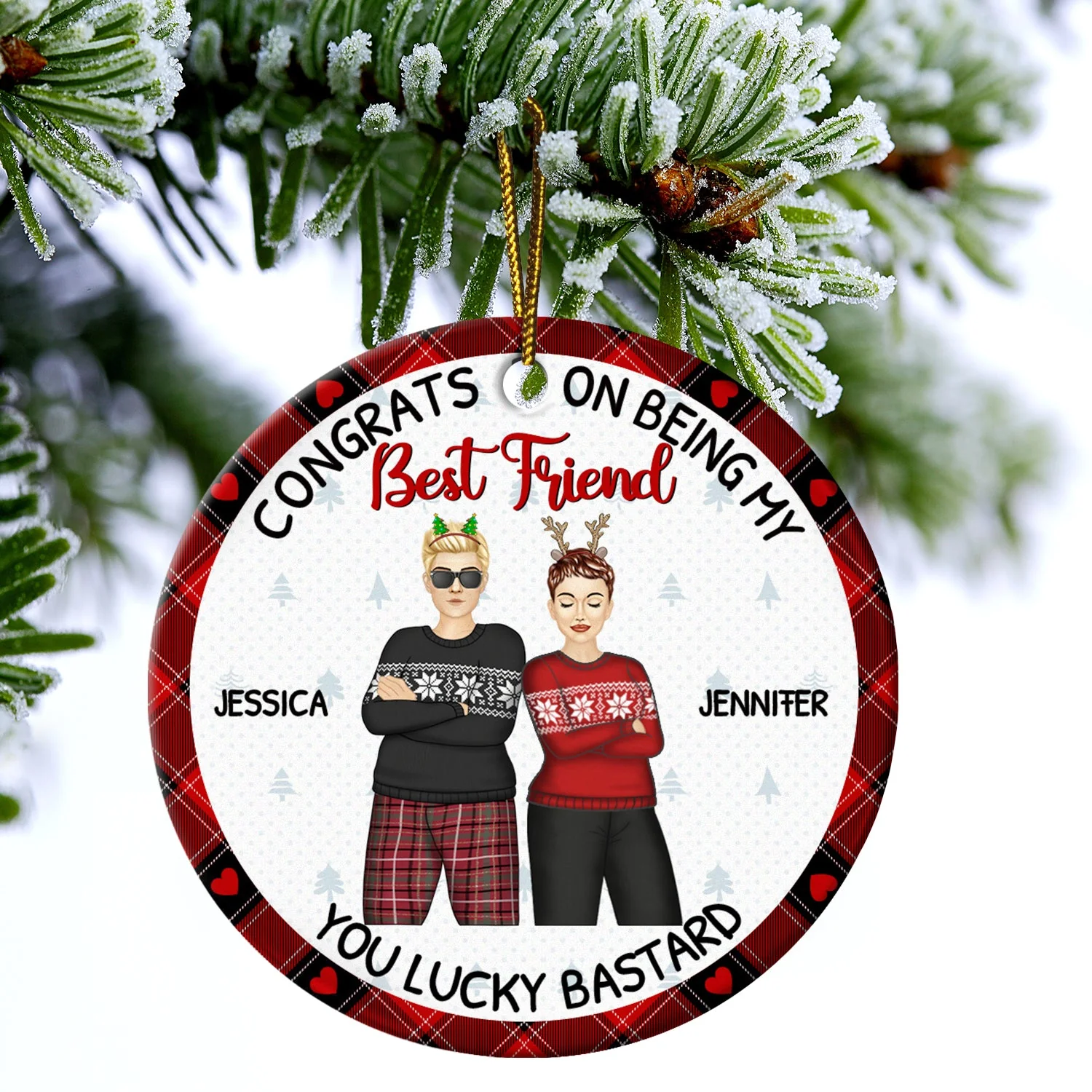 Christmas Fashion Congrats On Being My Bestie - Gift For Bestie - Personalized Circle Ceramic Ornament - Image 4