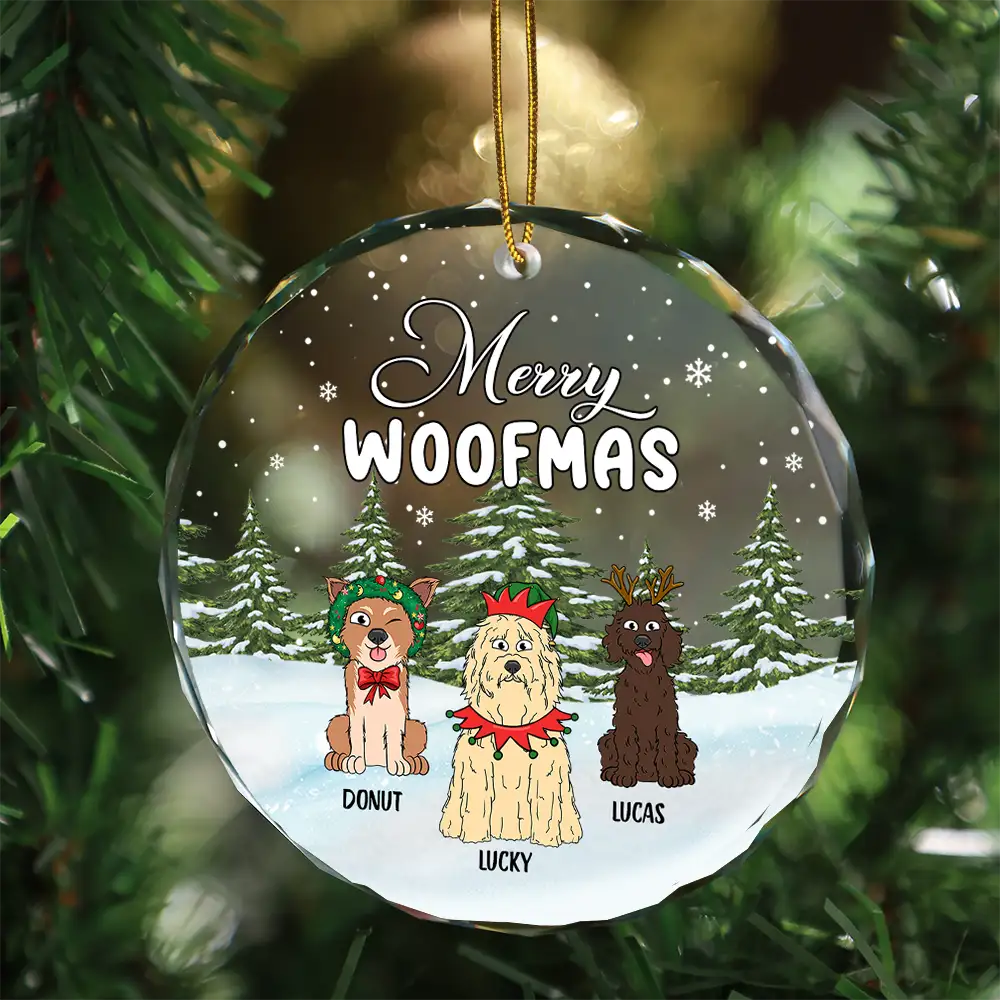 Christmas Feliz Navidog - Personalized Circle Glass Ornament - Image 3