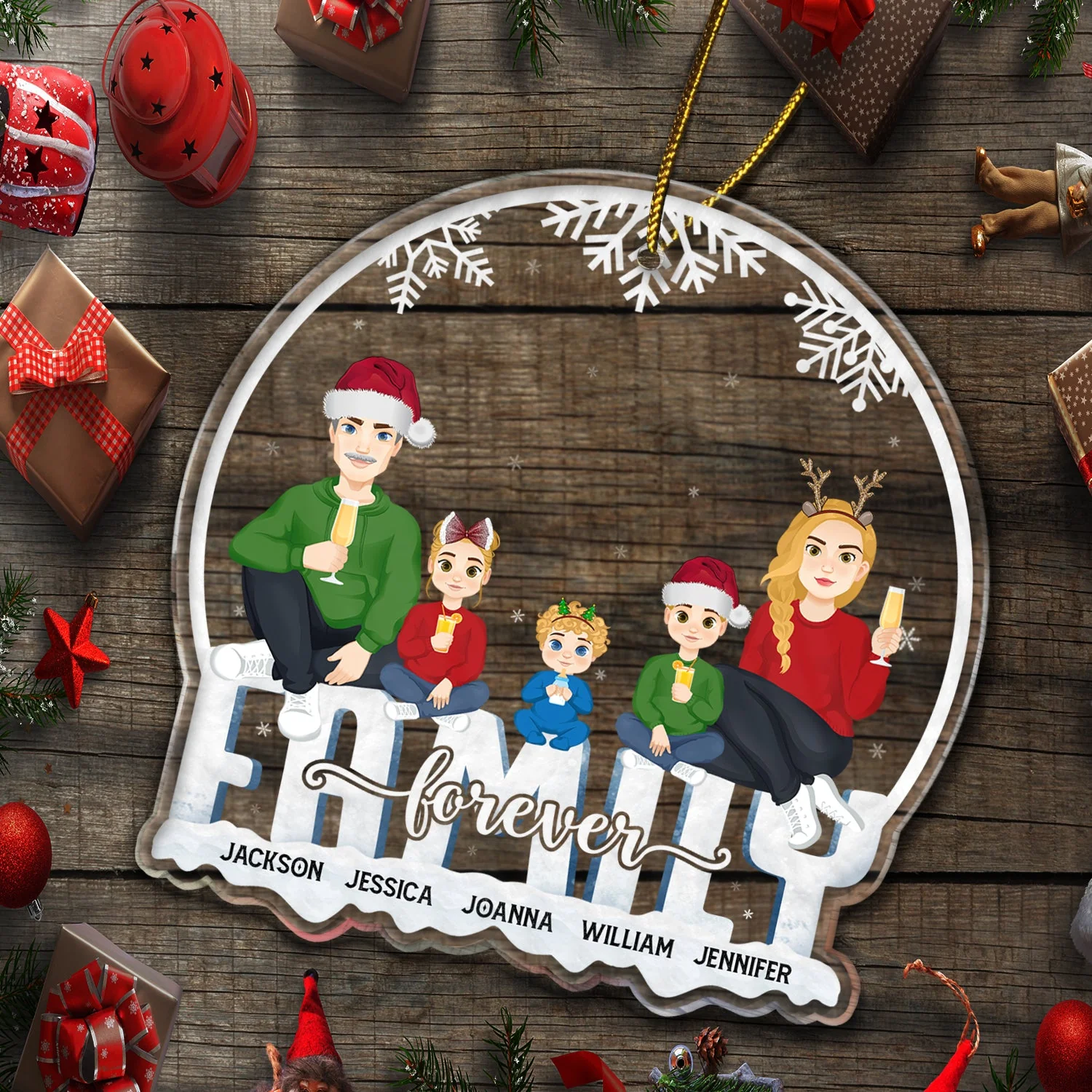 Christmas Flat Art Family Forever - Gift For Family - Personalized Custom Shaped Acrylic Ornament - Image 5