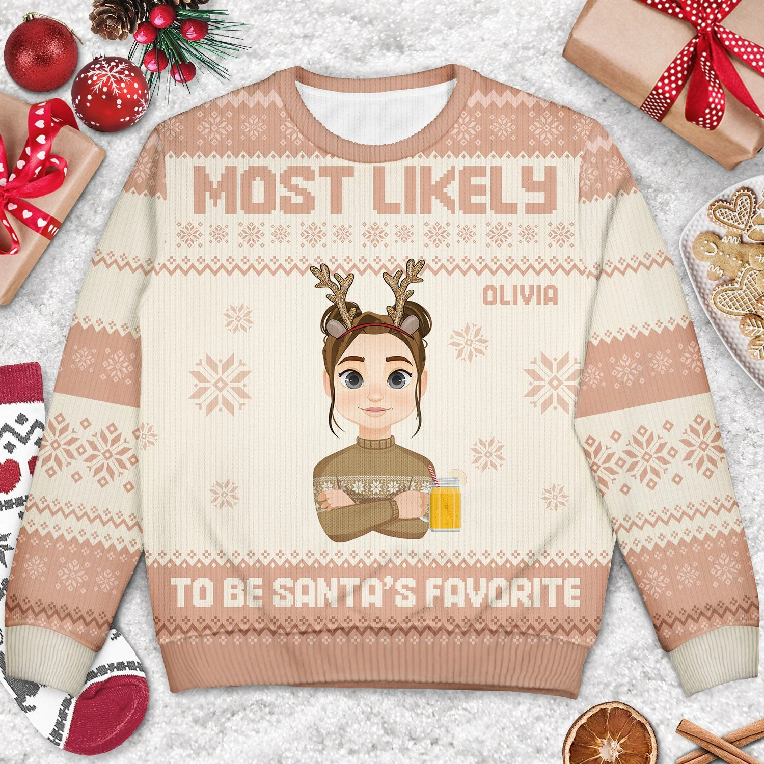 Christmas Flat Art Most Likely To - Gift For Family - Personalized Unisex Ugly Sweater - Image 3